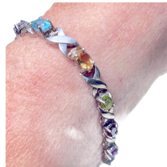 Sterling silver multi-gem stone bracelet 7” - Picture 11 of 13